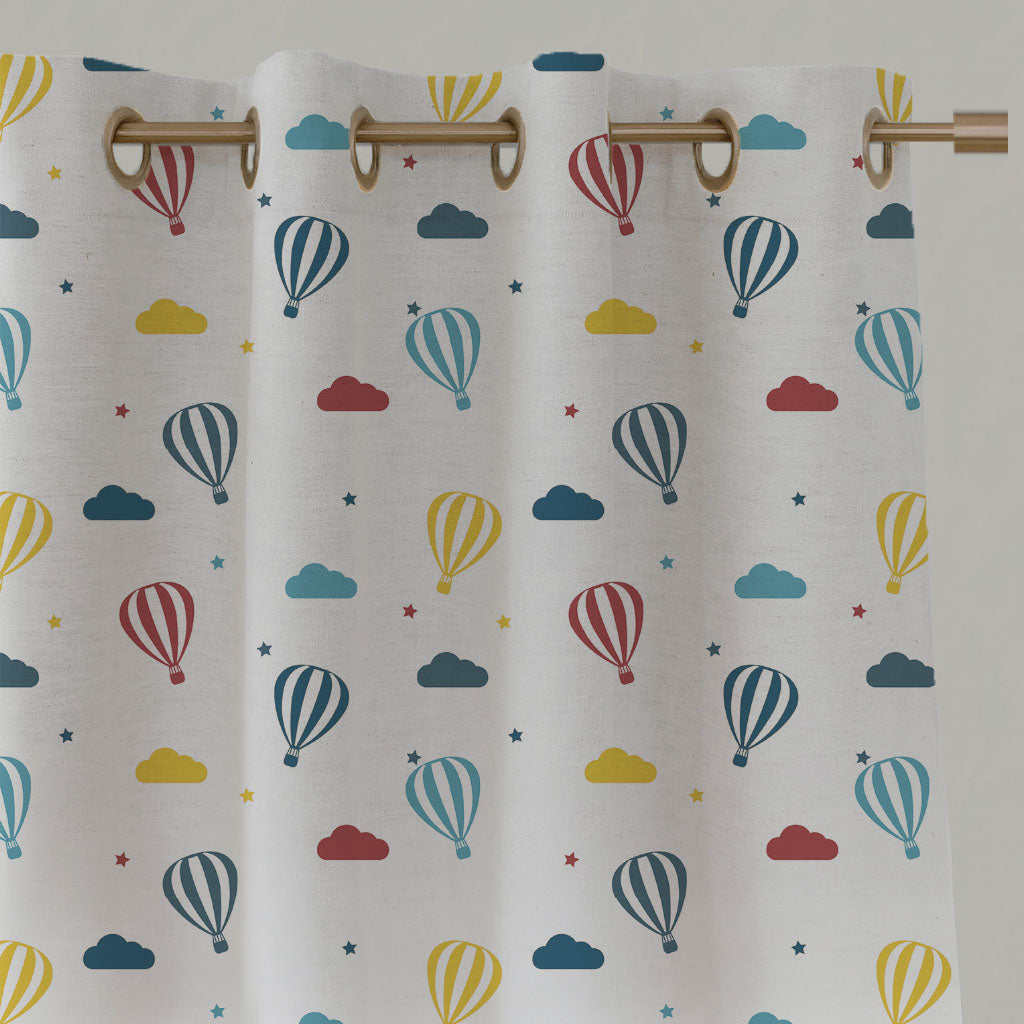 Blue Kids Linen Eyelet Curtains - Sky Ride Marine - White base fabric.