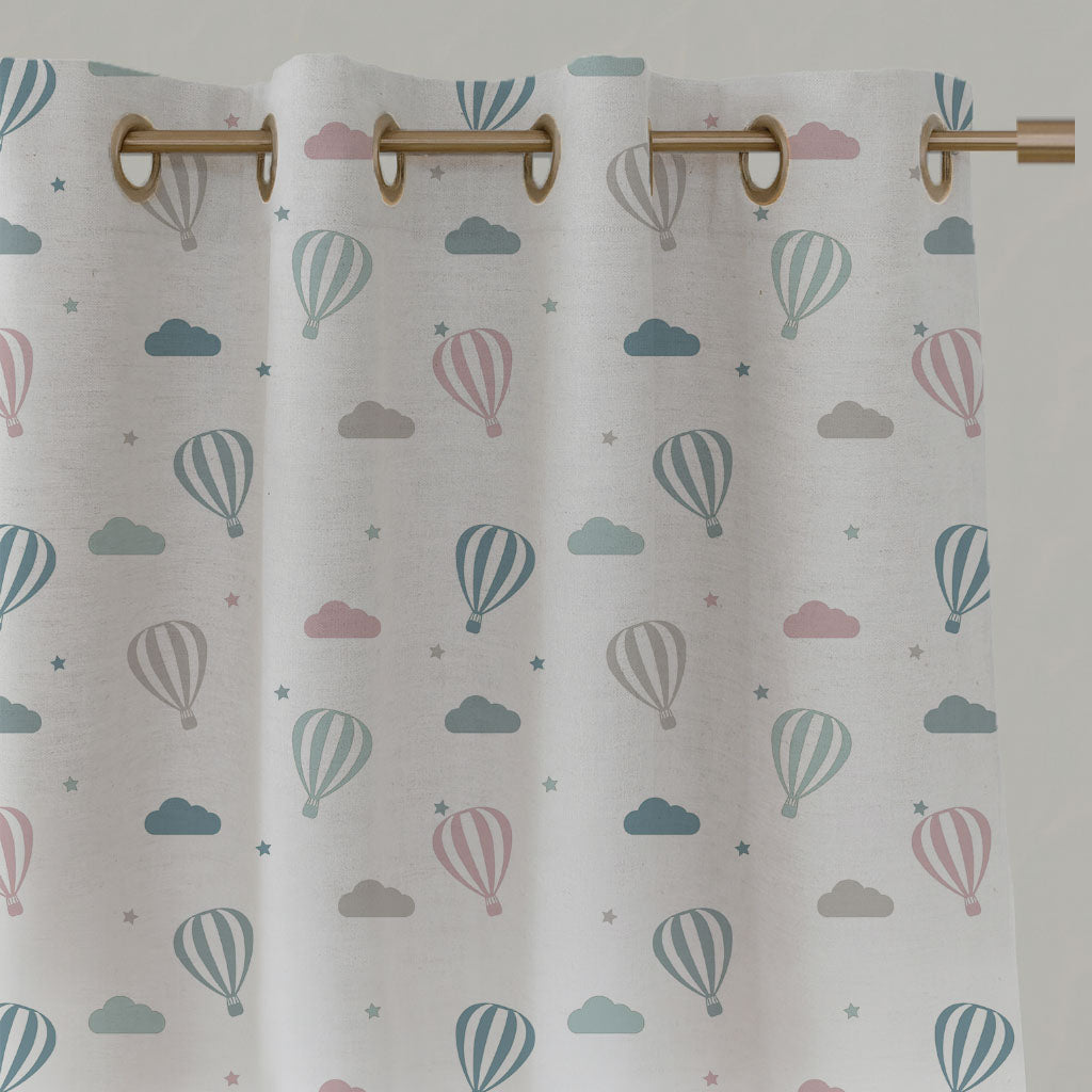 Pink Kids Linen Eyelet Curtains - Sky Ride Pink - White base fabric.