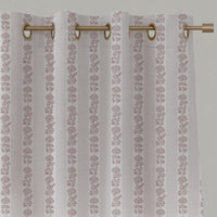 Pink Floral Stripe Linen Eyelet Curtain - Skye Peony-WHT - White base fabric.