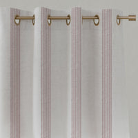 Pink Striped Linen Eyelet Curtains - Sumi Peony-WHT - White base fabric.
