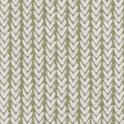 Green Patterned Linen Fabric - Fia Moss - White base fabric.