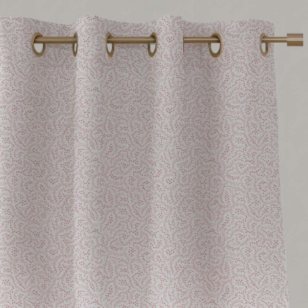 Pink Abstract Linen Eyelet Curtain - Freeda Dusty Pink-WHT - White base fabric.