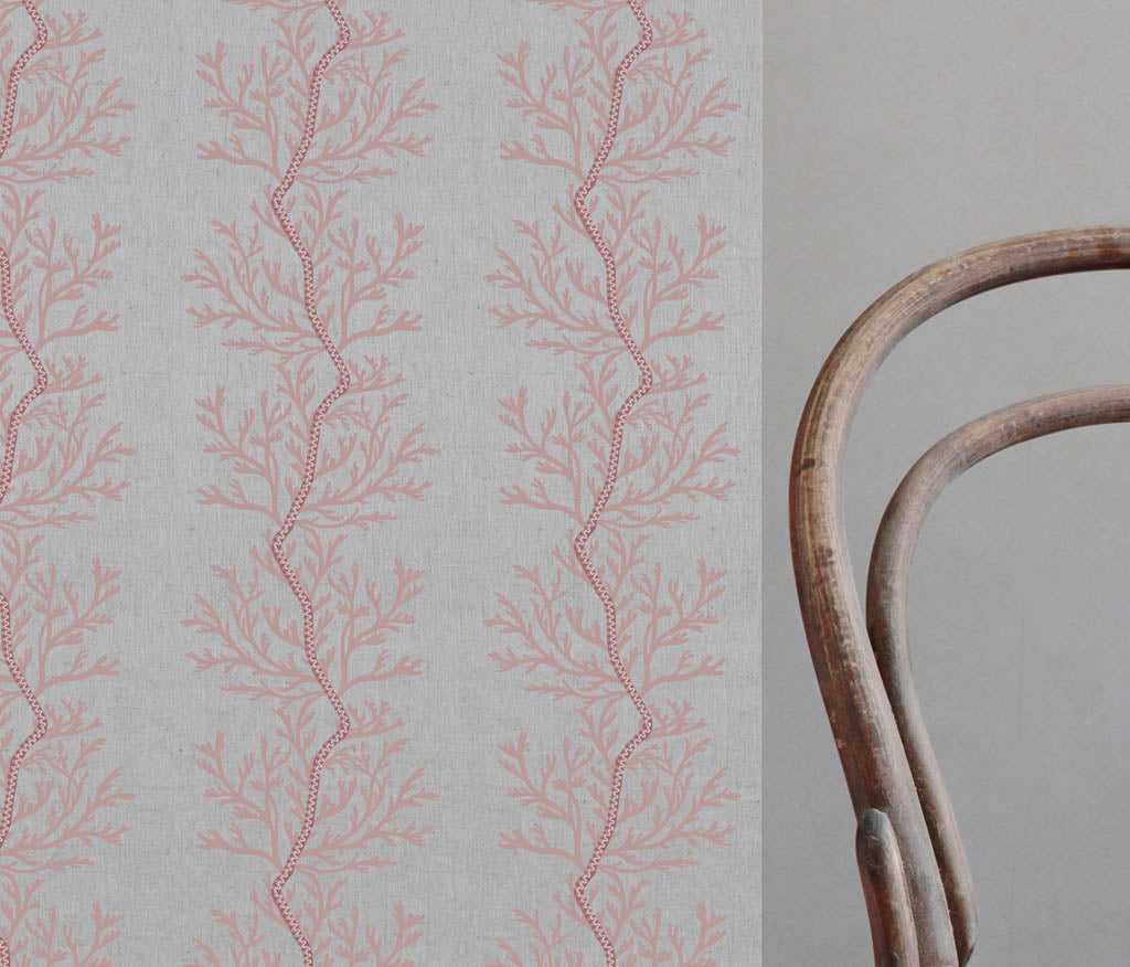 Galilea Dusty Pink-NAT - natural curtain fabric with Pink abstract print