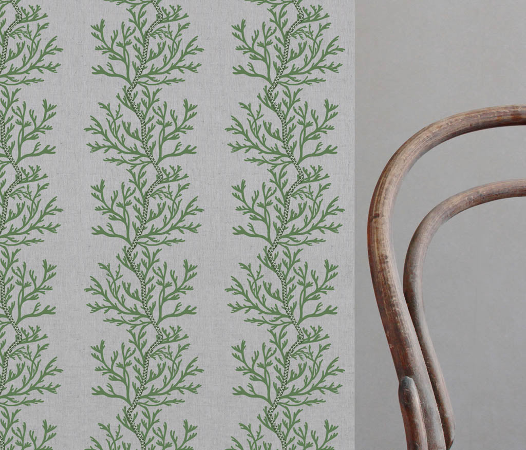 Galilea Green-NAT - natural curtain fabric with Green abstract print