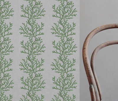 Galilea Green-NAT - natural curtain fabric with Green abstract print