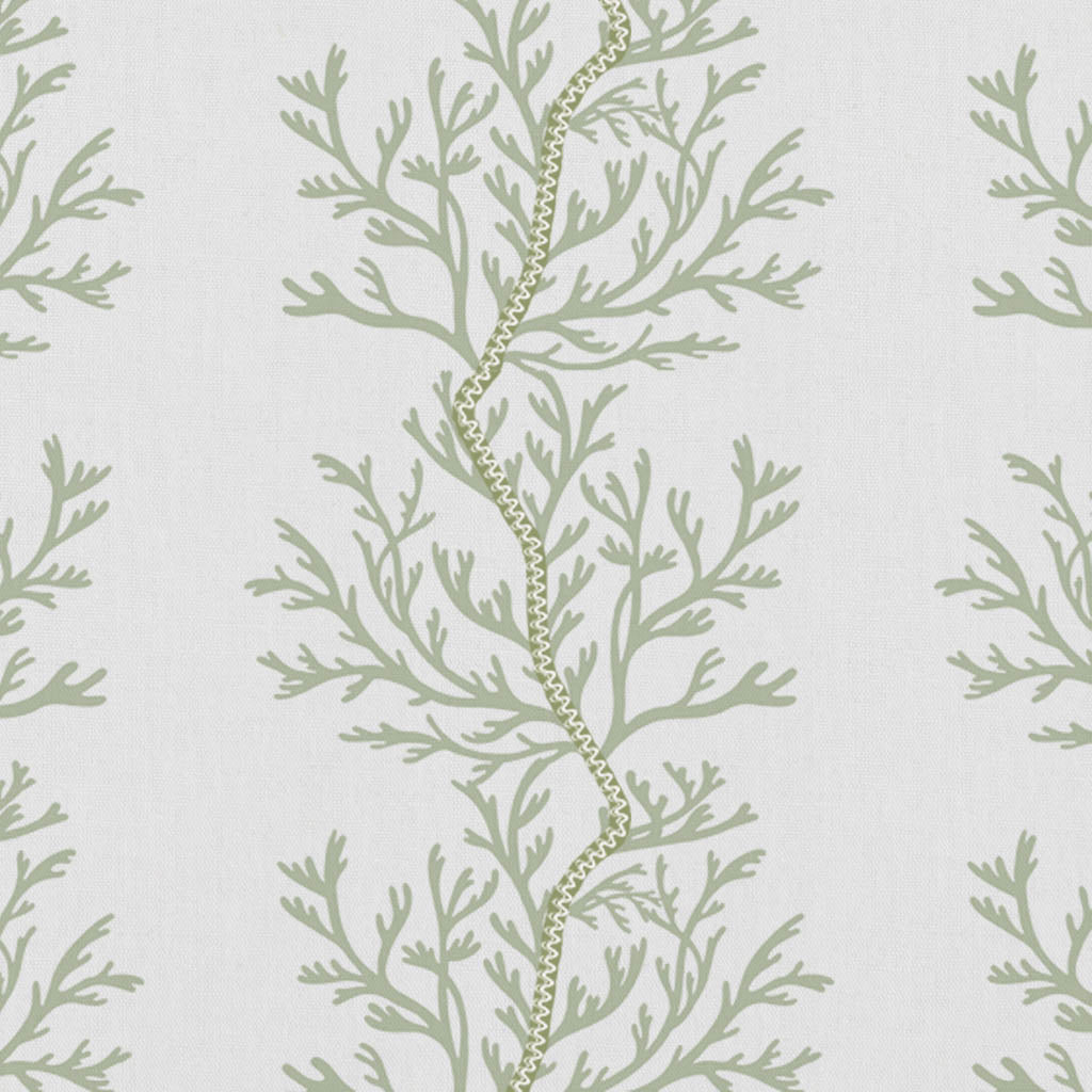 Galilea Moss - white curtain fabric with Green abstract print