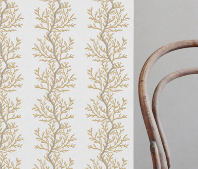 Galilea Pastel Brown - white curtain fabric with Brown abstract print