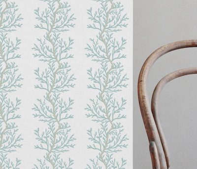 Galilea Sage - white curtain fabric with Green abstract print