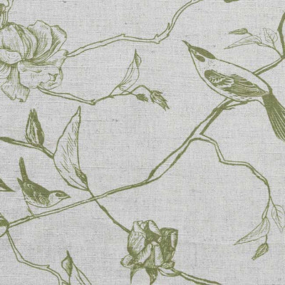 Gardenia Khaki - Green Botanical / bird pattern