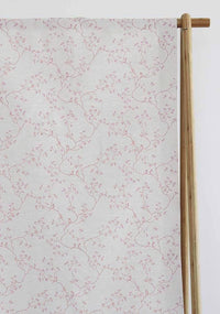 Pale pink Botanical Floral Fabric with birds sitting on tree branches