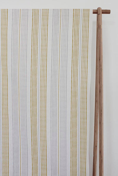 Else Gold Rod- WHT -  Linen curtain fabric, Yellow & Grey stripes