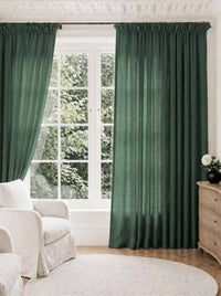 Green Pleated Linen curtains for Living room. Made of pre-washed linen Bianco Bottle by Ada & Ina.