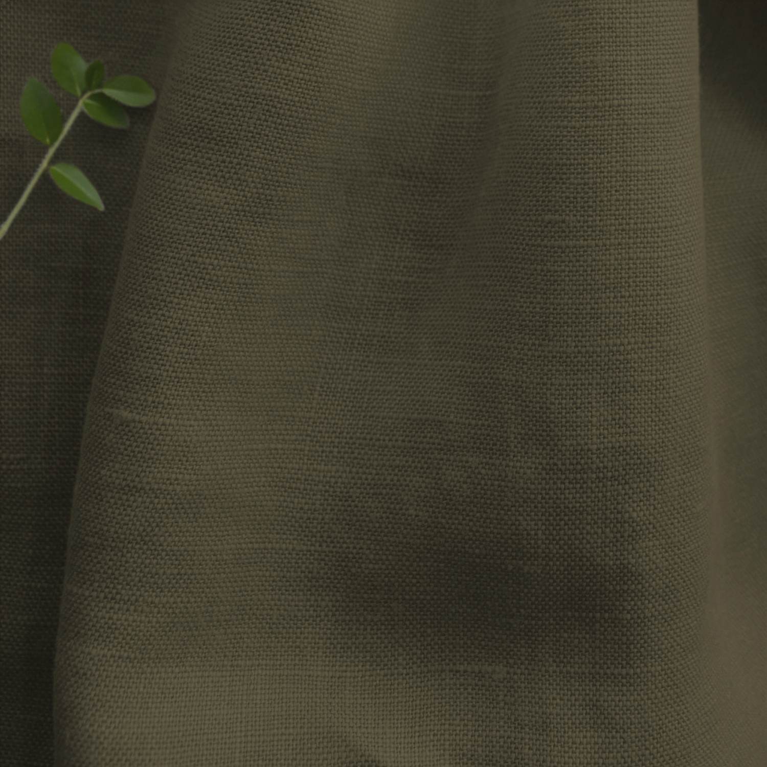 Green Linen Fabric - close-up. 100% Linen - Bea Khaki Green by Ada & Ina Fabrics
