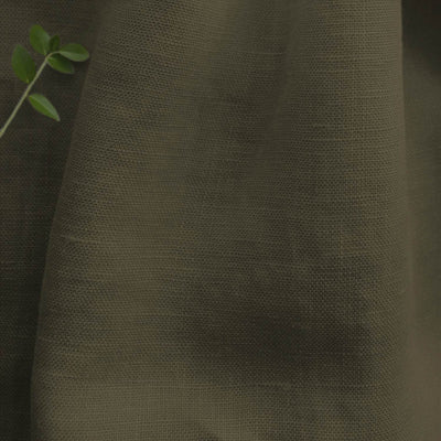 Green Linen Fabric - close-up. 100% Linen - Bea Khaki Green by Ada & Ina Fabrics