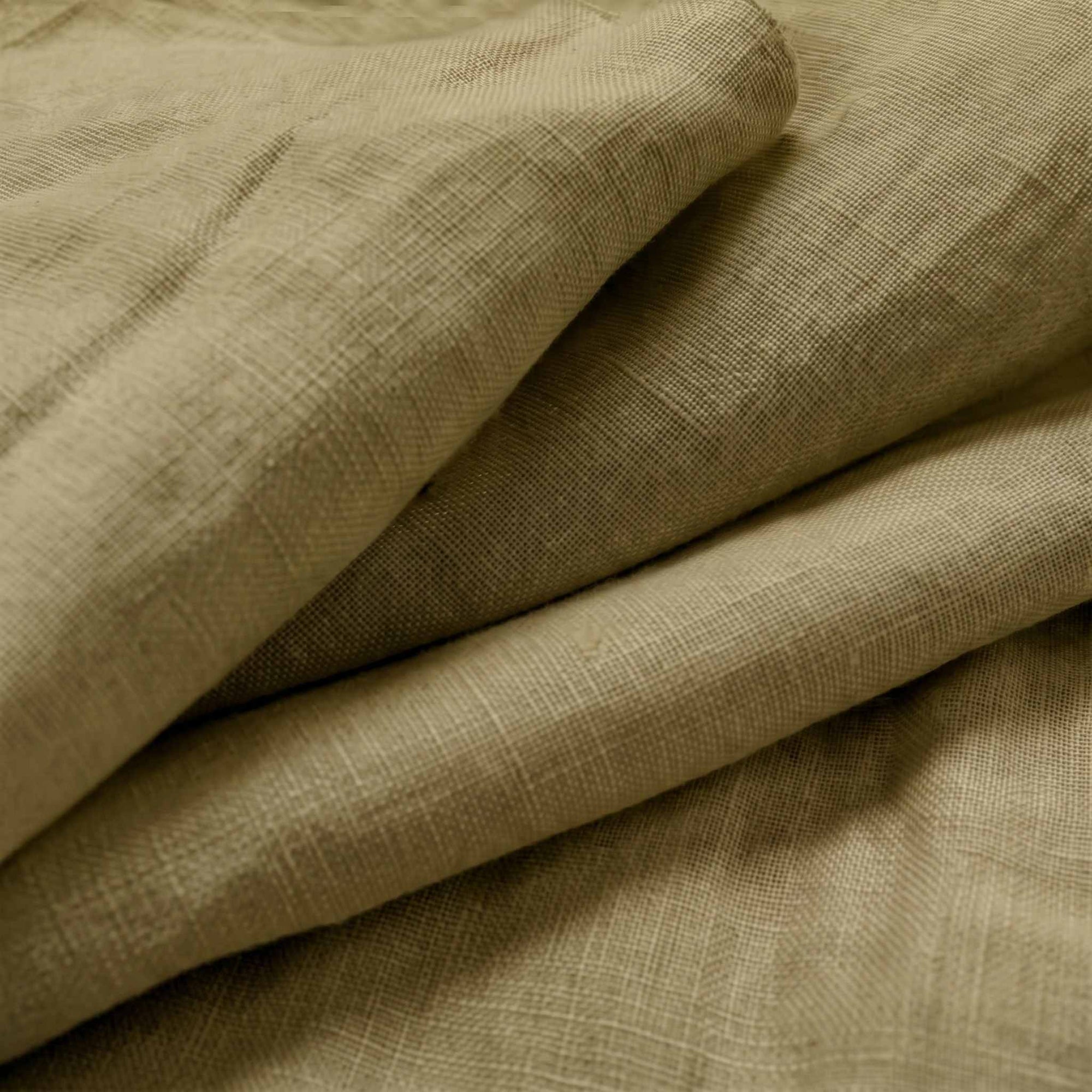 Khaki Green Double width Linen fabric. Softened 280 cm wide. Close-up. Vilgot Noveau Khaki by Ada & Ina