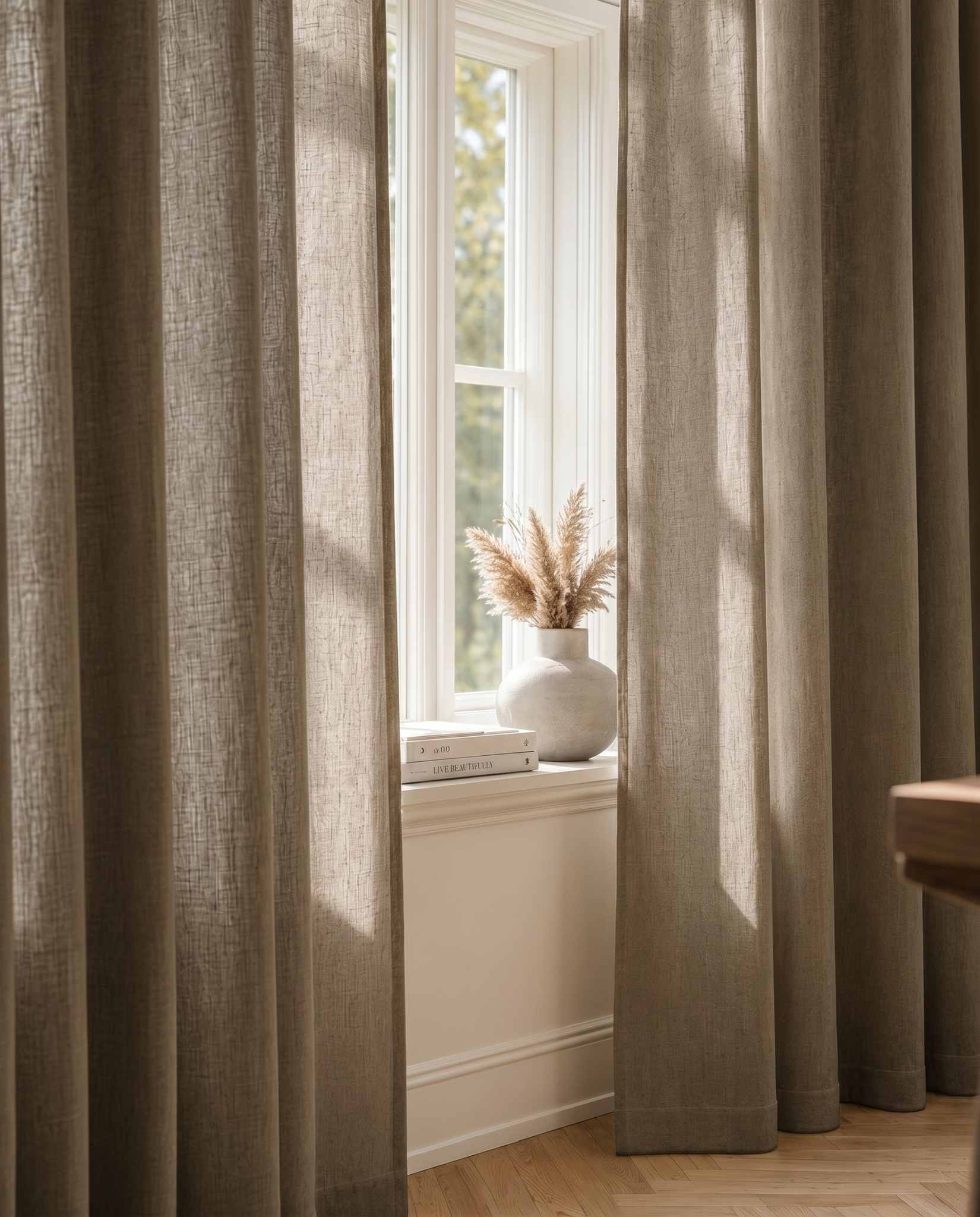 Khaki Green Lined Linen curtains. Linara Khaki by Ada & Ina