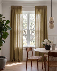 Green 100% Linen Unlined curtains - Pencil pleat heading. Bea Leaf by Ada & Ina