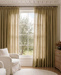 Khaki Green Wide Linen Curtains. Made of double width 280 cm wide soft pure linen fabric Vilgot Noveau Khaki by Ada & Ina