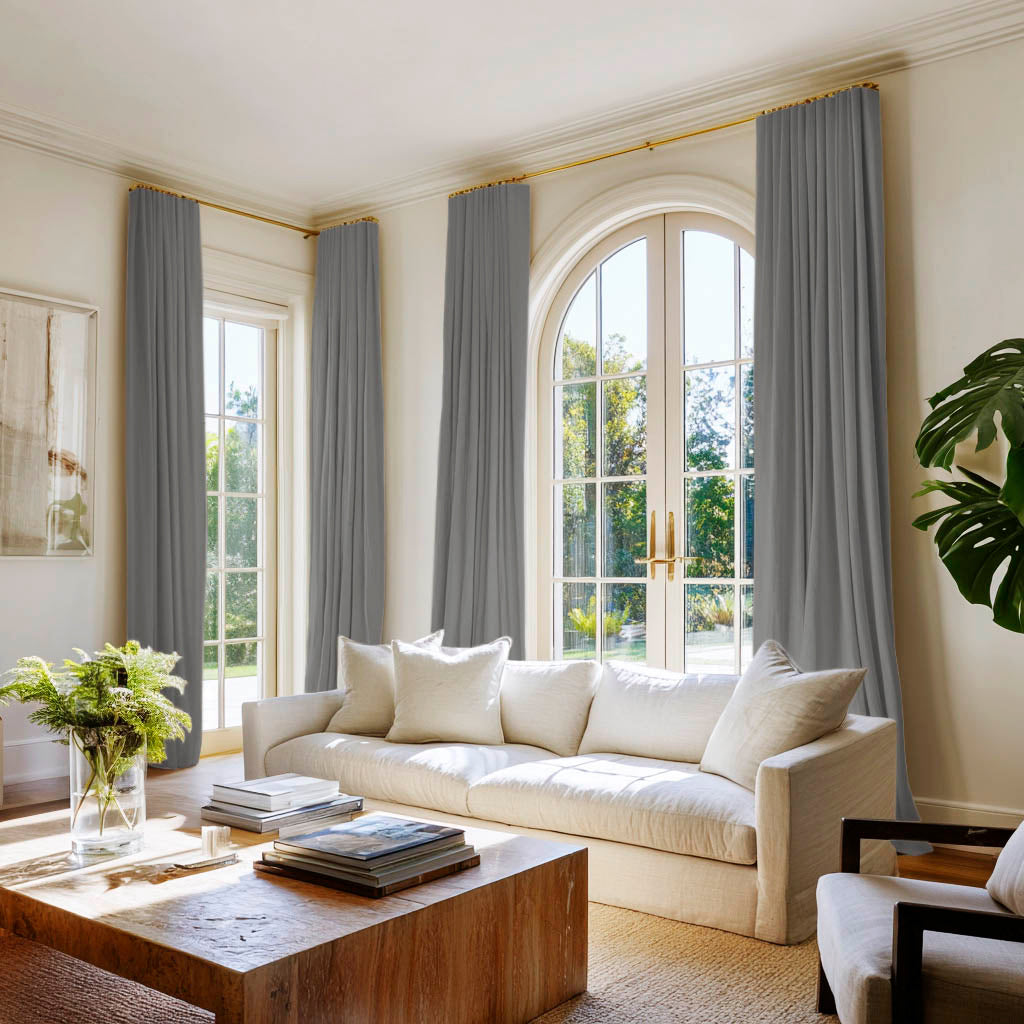 Grey / greige 100% Cotton curtains in a contemporary living room
