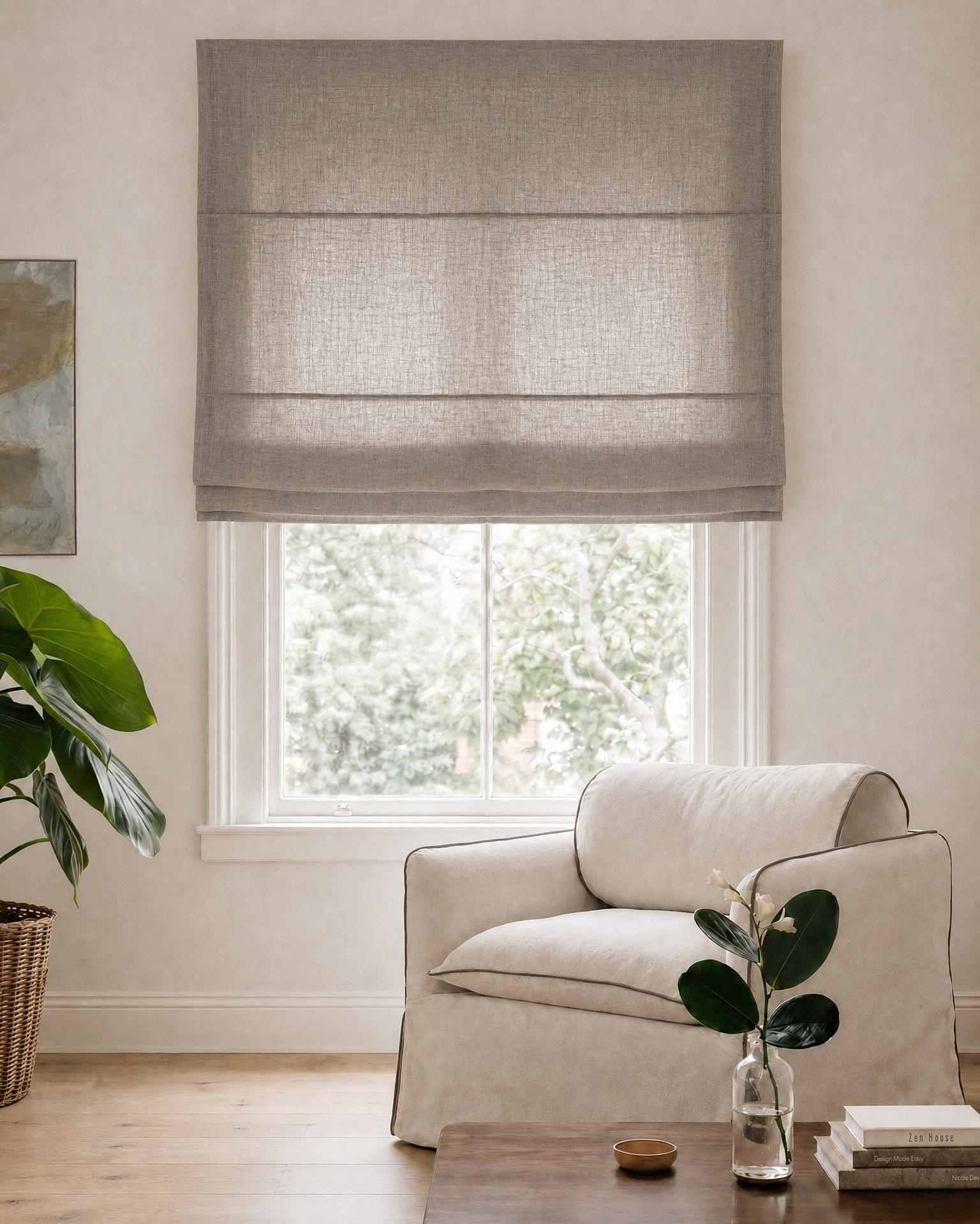 Greige Roman blind. Made of soft Linen Cotton fabric Enni Greige by Ada & Ina