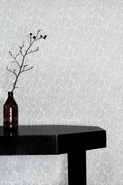 Lisbell Greige-WHT - White linen fabric with Grey botanical print