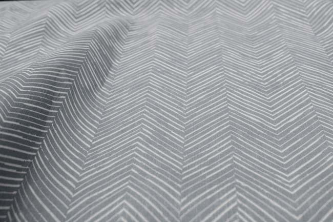 Lulu-Greige - White fabric with Grey Print. Abstract Print, 100% Linen