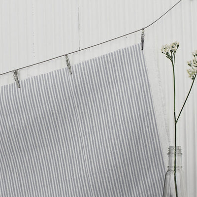 Maisa Greige - Linen curtain fabric, Grey stripes