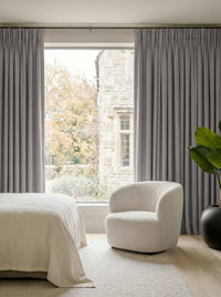Grey Bedroom Linen curtains Blackout lined - made of 100% pre-washed linen fabric Bianco Iron by Ada & Ina.