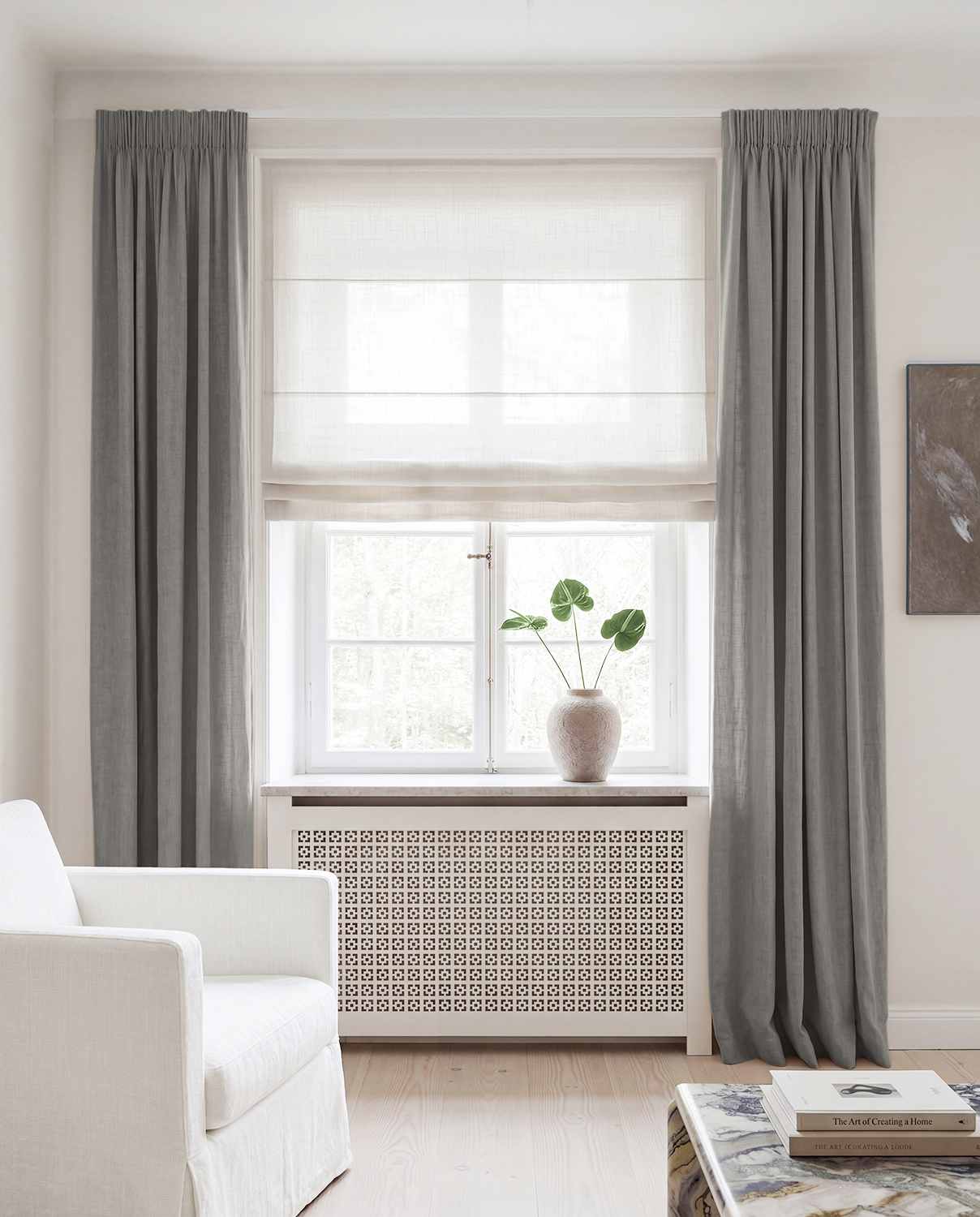 Grey Linen curtains blackout lined - pre-washed linen. Bianco Iron by Ada & Ina.