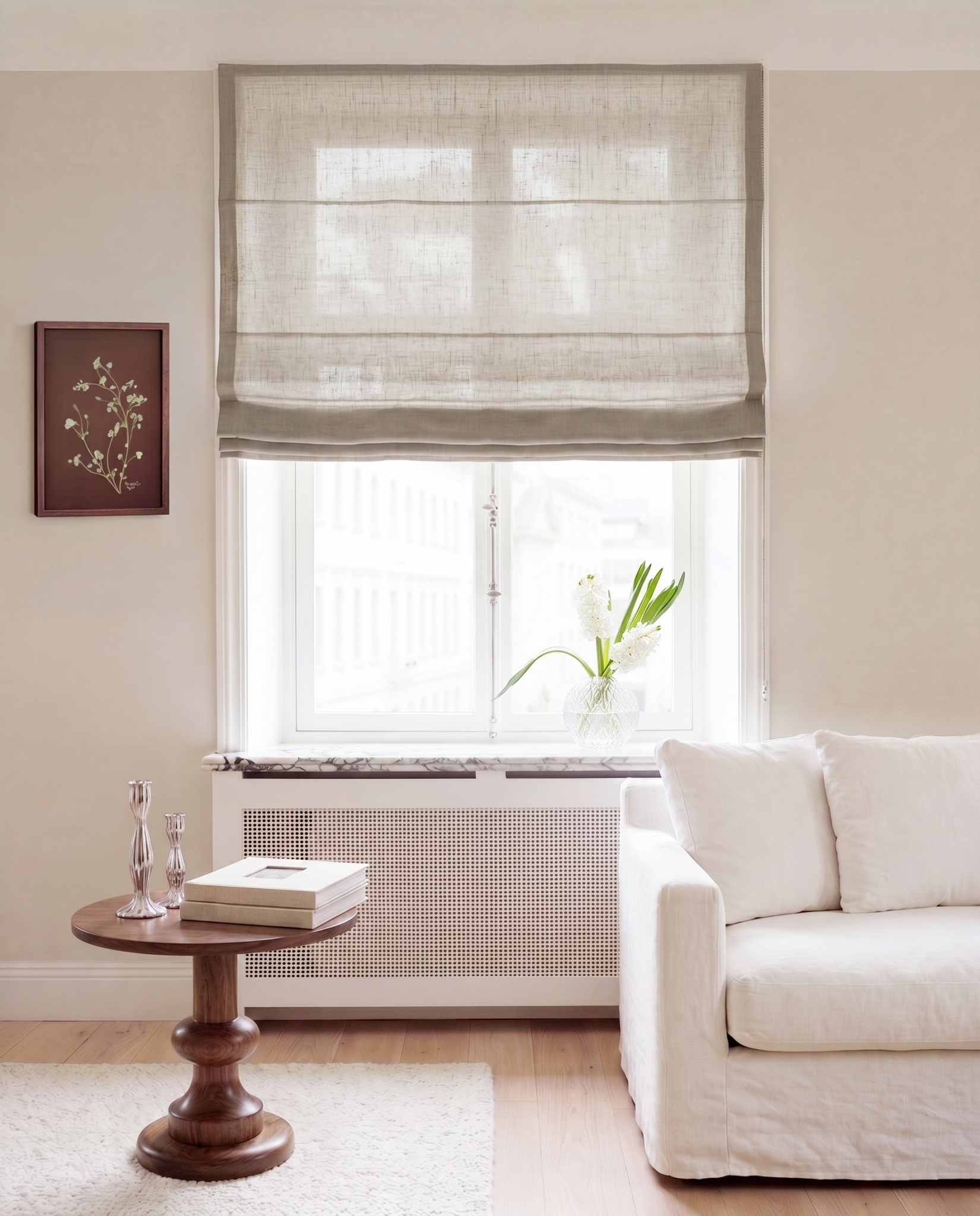 Grey Linen Roman blind. Made of 280 cm wide soft 100% Linen fabric Vilgot Grau by Ada & Ina