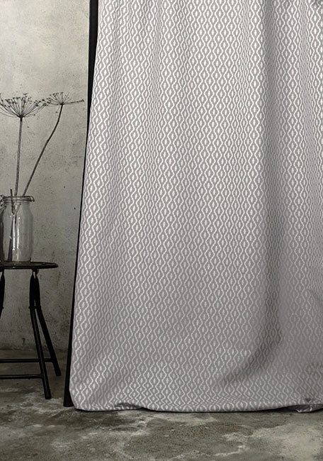 Oona Grey Sand - White linen fabric, Grey abstract print