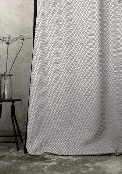 Oona Grey Sand - White linen fabric, Grey abstract print