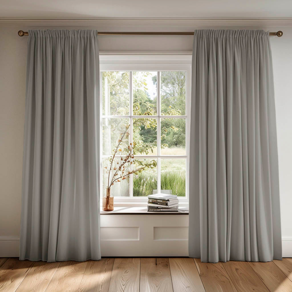Grey 100% Cotton curtains made of Amara Grey Cloud fabric