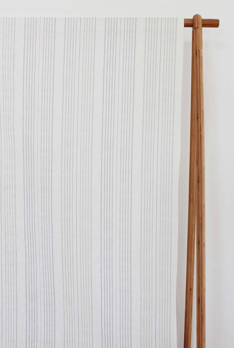 Else Grey Sand WHT - Linen curtain fabric, pale grey & grey vertical stripes