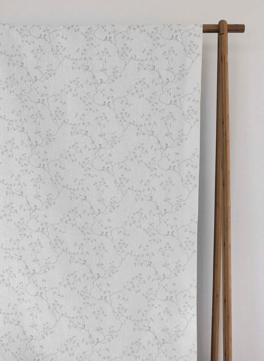 Goldfinch Grey Sand WHT- Curtain fabric with botanical print