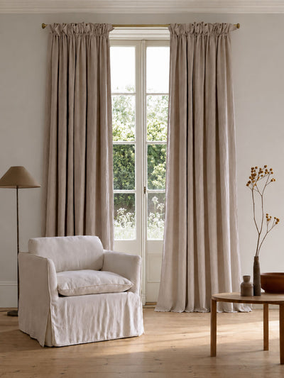 Heavy Linen Curtains. Prewashed Finish. Made to measure lined with blackout.