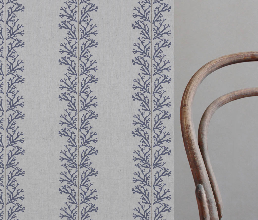 Hensley Deep Blue - Curtain fabric with Blue abstract print