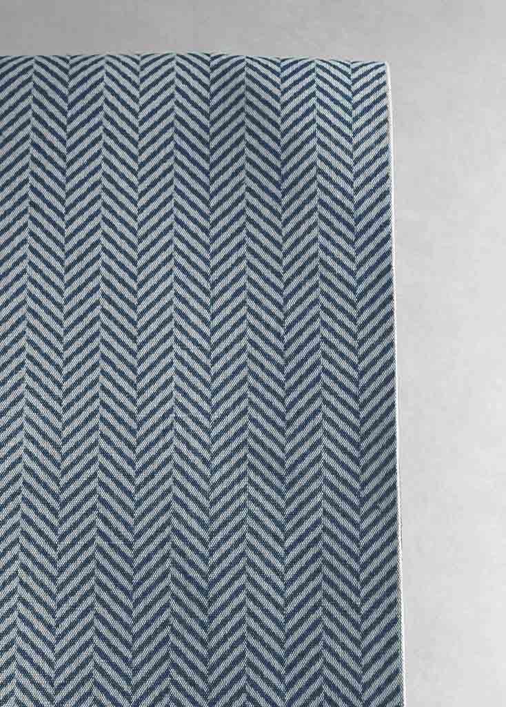 Hugo Deep Blue Curtain fabric, abstract blue herringbone pattern