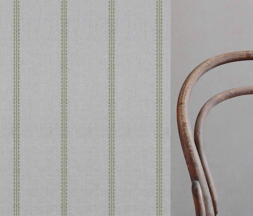 Imogen Khaki-NAT - curtain fabric with Green striped print