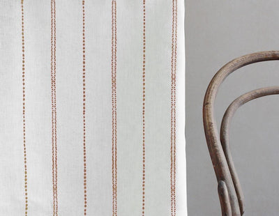Inga Sand - White fabric with Brown decorative stripes, 100% Linen