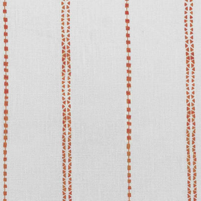 Inga Terracotta - White fabric with Orange decorative stripes, 100% Linen