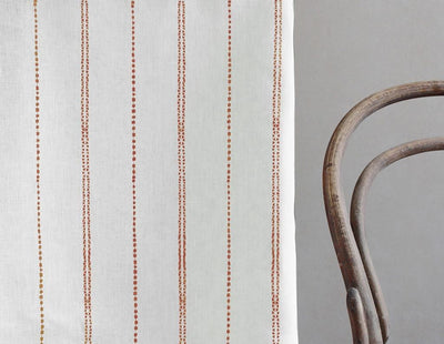 Inga Terracotta - White fabric with Orange decorative stripes, 100% Linen