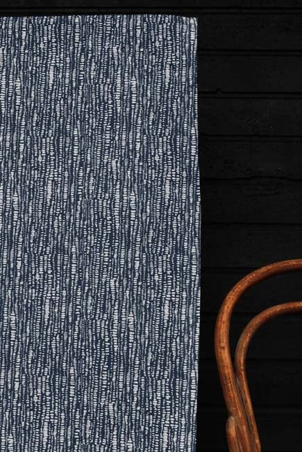 Dora-INV-WHT-Ink - White fabric with Blue Print Abstract Print, 100% Linen