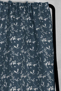 Flora Ink - Curtain fabric with Blue botanical print