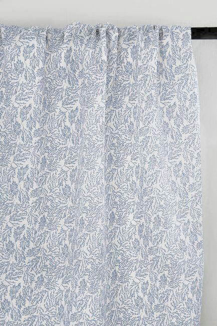 Lisbell Ink -WHT - White linen fabric with Blue botanical print