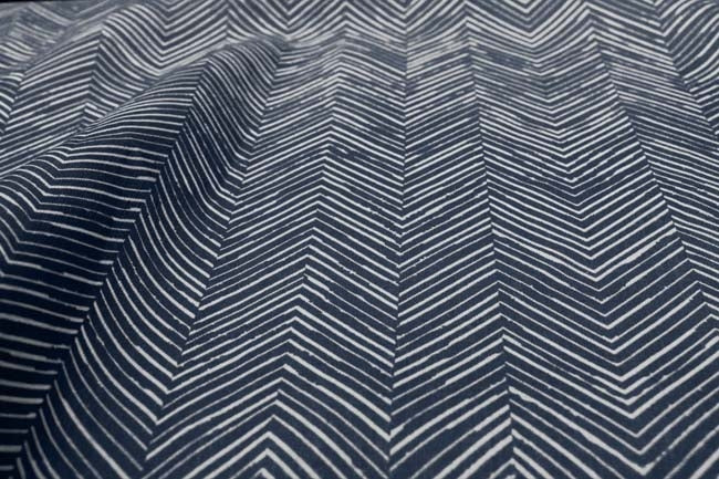 Lulu Ink- White fabric with Ink Blue Print. Abstract Print, 100% Linen