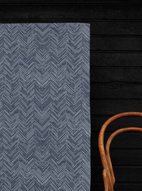 Lulu Ink- White fabric with Ink Blue Print. Abstract Print, 100% Linen
