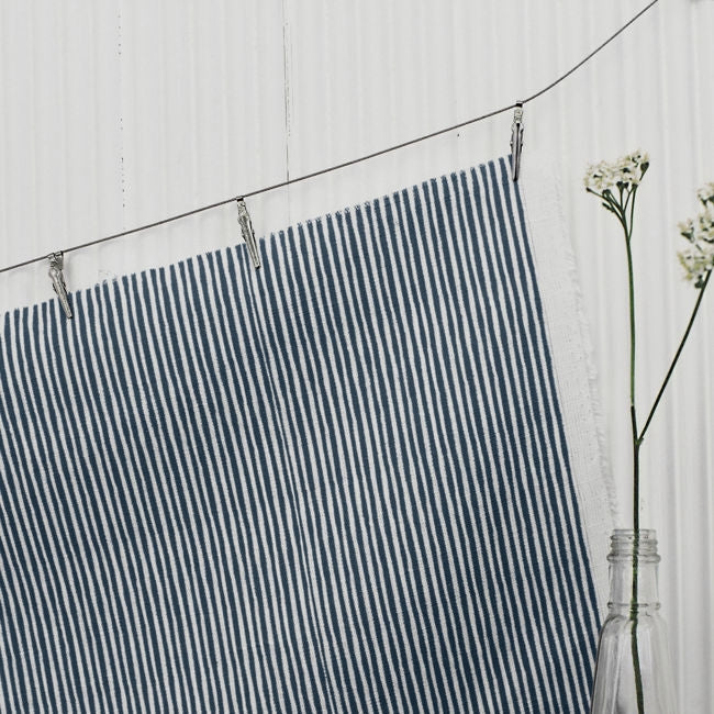 Maisa Ink - Linen curtain fabric, Dark Blue stripes