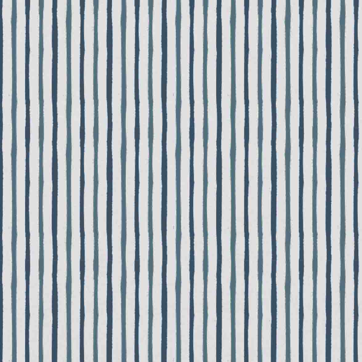 Evelina Ink-WHT - White curtain fabric with Blue Striped print