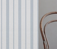 Brea Ink-WHT - White fabric with Striped Dark Blue print